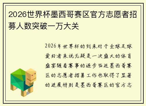 2026世界杯墨西哥赛区官方志愿者招募人数突破一万大关